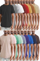 Mens Cotton Plain Essential Basic Scoop Extended Tee Scallop Tshirt