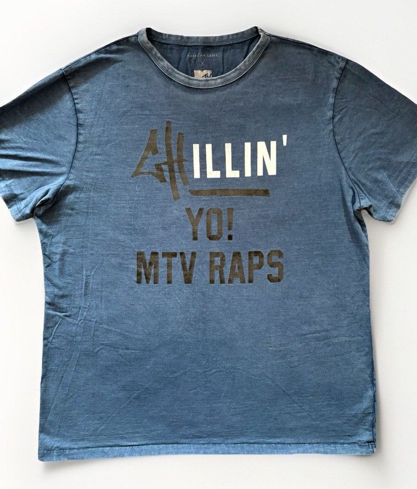 Yo! MTv Raps Music Logo Men’s Vintage T-shirt Extra Large Navy Blue Weathered 80