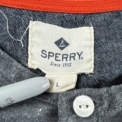 Sperry Henley Mens L Gray Blue Striped Long Sleeve Pocket Thermal Base Layer Top