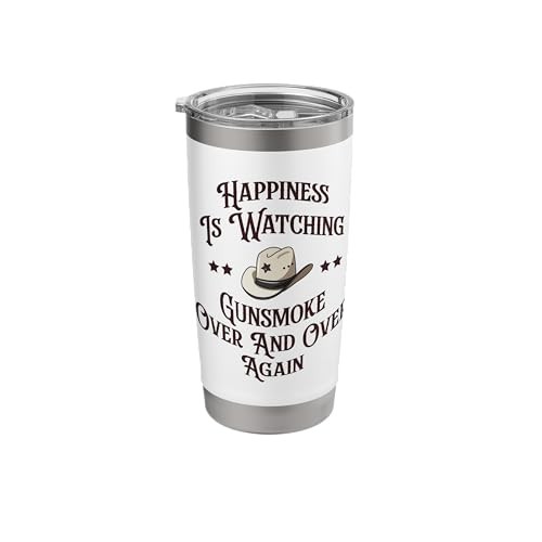HAPPINESS IS WATCHING GUNSMOKE OVER COWBOY STAINLESS STEEL INSULATED TUMBLER