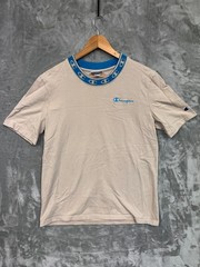 Champion T-Shirt Embroidered Logo Ribbed Collar Crew Neck Size M