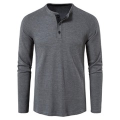 Mens Casual Henley T-shirt Solid Slim Fit Button Pullover Long Sleeve Tops Tunic