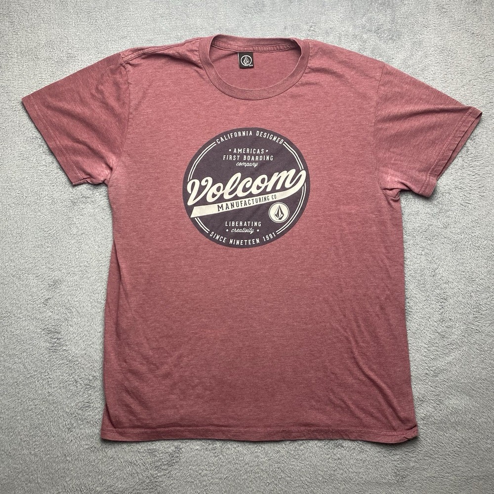 Volcom T-Shirt Mens Sz Medium Maroon Short Sleeve Graphic Logo Surf Skate Snow