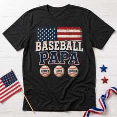 Custom Baseball Papa Shirt, Personalized Vintage American Flag Papa Tee