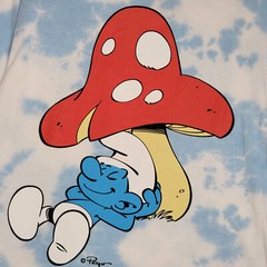 NEW SMURFS TIE DYE T SHIRT MENS SMALL S BLUE WHITE MUSHROOM NWT