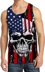 American Flag Skull Tank Top Men 3D Patriotic USA Sleeveless Workout Gym Shirt