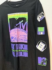 MTV Black Long Sleeve Tee with Neon Pink, Green & Purple Graphics XL Unisex