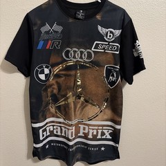 Lavish Society Men’s Metallic Foil Print Red Racing Grand Prix Jersey T-Shirt