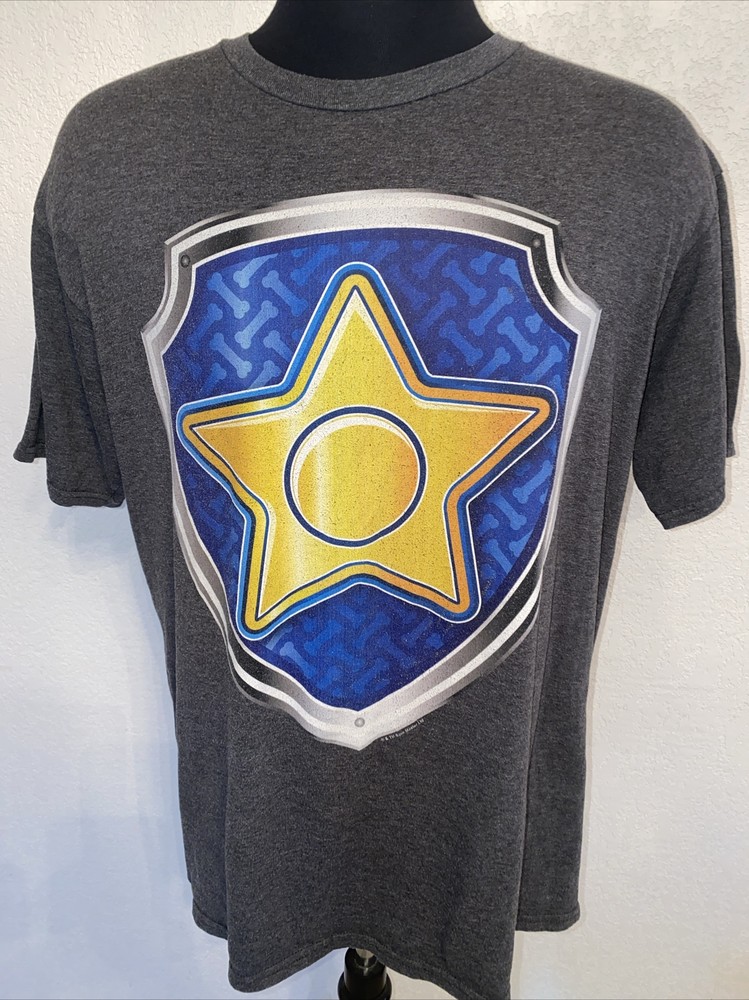 Paw Patrol Chase Badge T-Shirt XL Gray Nickelodeon Cartoon Dogs Puppy