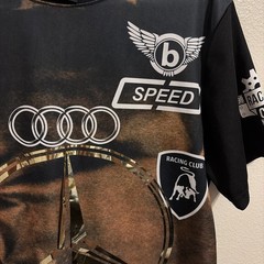 Lavish Society Men’s Metallic Foil Print Red Racing Grand Prix Jersey T-Shirt