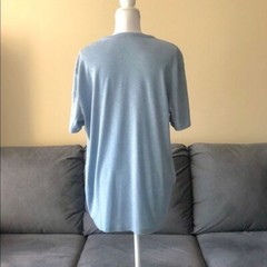 T&B Blue Cotton Polyester Blend Button Front Short Sleeve Relaxed Fit Mens Tee L