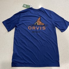 NWT Orvis Mens T-Shirt Medium M Graphic Camisa Short Sleeve Blue Cotton Poly