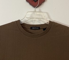 Brandini Mens XL Brown Ribbed Short-Sleeved Pullover Casual Cotton Shirt! A6111