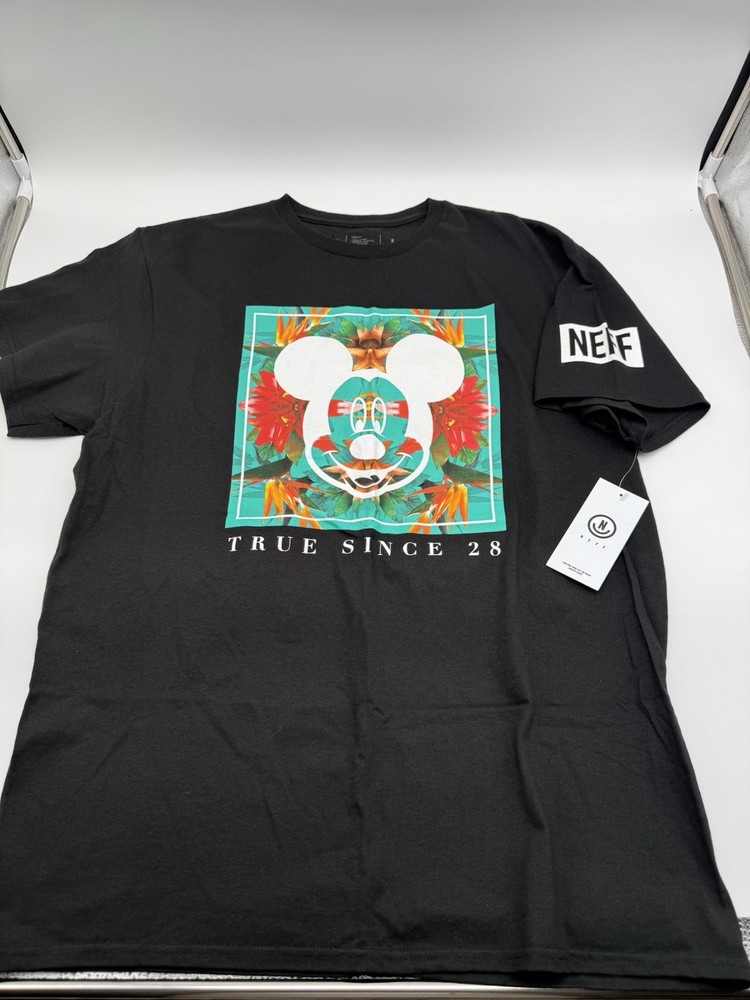 NWT NEFF DISNEY Collection “MICKEY IN HAWAII” BLACK T-shirt Mens Large