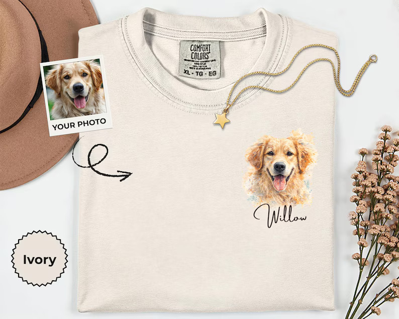 Custom Pet Portrait Comfort Tee Personalized Dog Cat Photo Shirt Gift