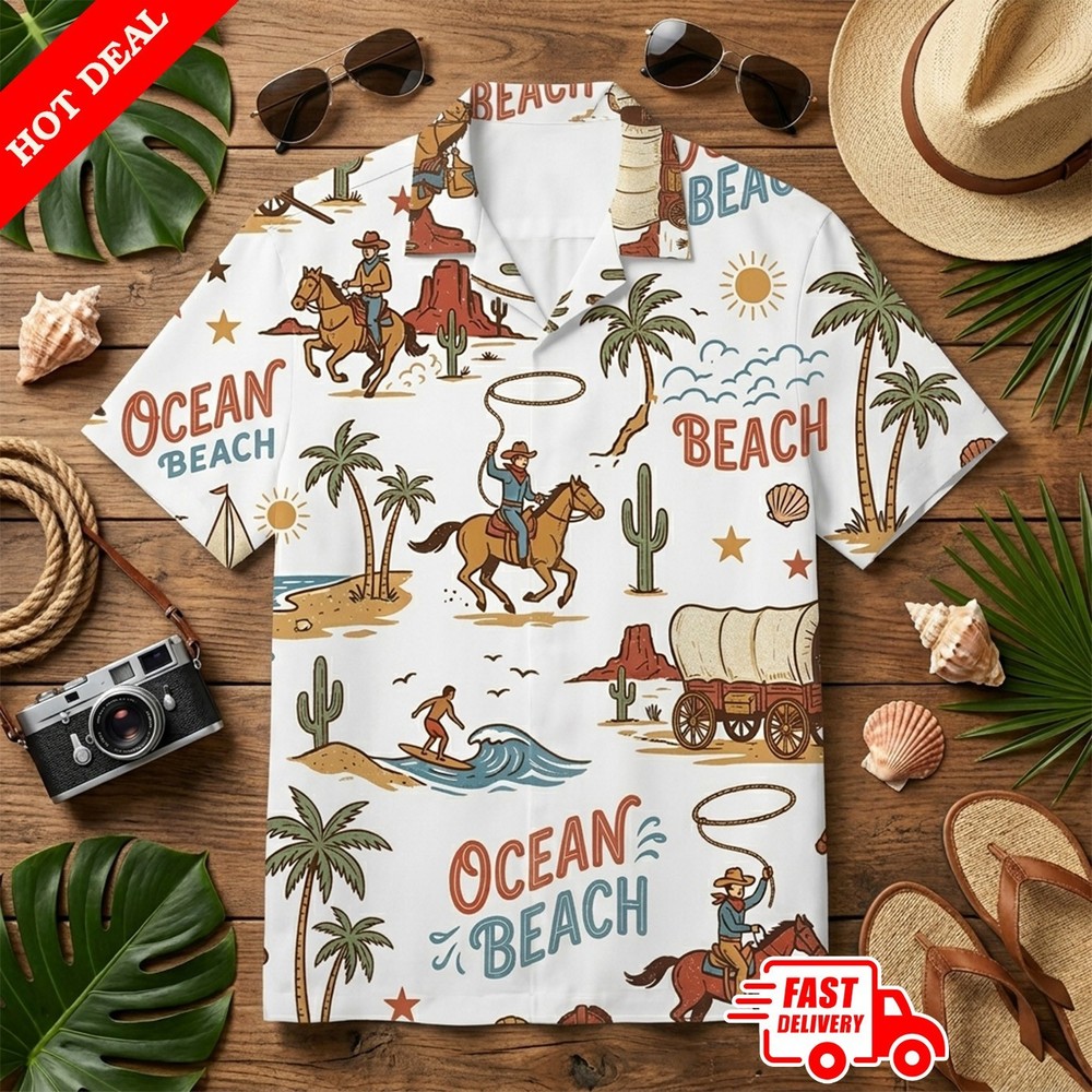 Coastal Cowboy Men Western Hawaiian Shirt Aloha Beach Short Sleeve Button Down
