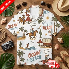 Coastal Cowboy Men Western Hawaiian Shirt Aloha Beach Short Sleeve Button Down