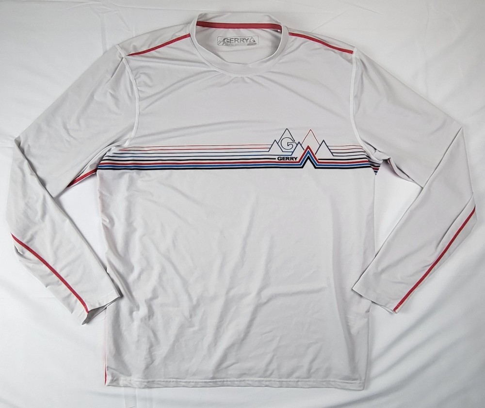 Gerry Mens XL Long Sleeve Sun UV Protection TShirt White Boating Fishing Outdoor