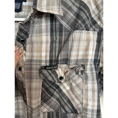Dickies Plaid Snap Button Western Work Shirt Men’s L Gray Tan Short Sleeve Y2K