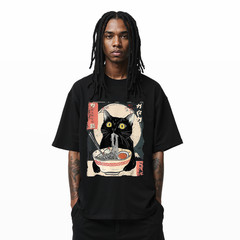 Black Cat Ramen T-Shirt – Japanese Noodle Bowl Graphic Tee A296