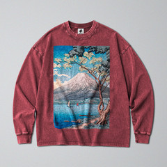 100% Cotton Long Sleeve Tee – Retro Oversized Fit – Unisex – Japan’s Mt Fuji