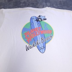 Vtg 90s Planet Hollywood Waikiki Beach Hawaii XL Shirt White Surf Stars Made USA