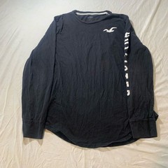 Hollister Long Sleeve Graphic Tee with Sleeve Logo, Navy Blue, Size Large