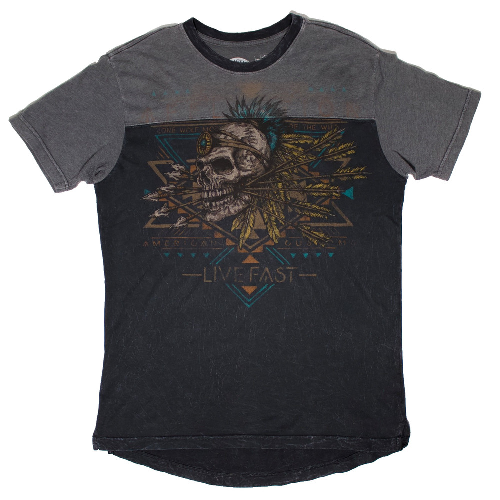 Affliction Native American Customs Skull Arrows T-Shirt USA Made Men Size L (B4)