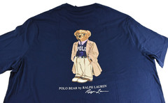 Polo Ralph Lauren Mens T-Shirt New 2XB Navy Blue Crew NeckBack Graphic Polo Bear