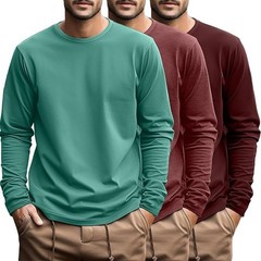 Ficerd 3 Pack men’s Big and Tall Shirts Long Sleeve Cotton Tee Crew Neck Oversiz