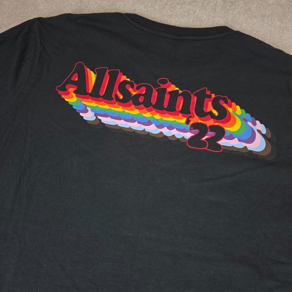 AllSaints T-Shirt Mens L Black Pride ’22 Rainbow Logo Short Sleeve Crew Neck