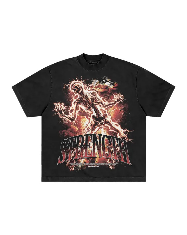 Lightning Skeleton Strength Graphic T Shirt Gothic Vintage Streetwear Tee Unisex