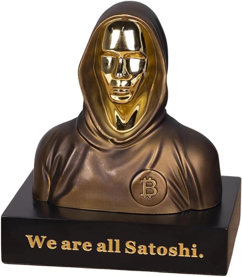 Handmade 4″ BTC Satoshi Nakamoto Sculpture Figure Resin Bitcoin Statue Bronze Fi