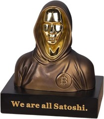 Handmade 4″ BTC Satoshi Nakamoto Sculpture Figure Resin Bitcoin Statue Bronze Fi