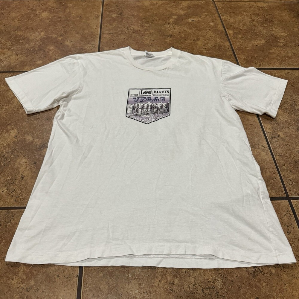 Vintage Lee Riders Shirt Jeans Classic Logo Vegas Single Stitch 80s White 70s 80