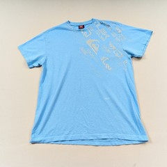 Vintage 90s Quiksilver Graphic T-Shirt Men’s L Blue Wave Logo Wrap Around