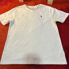 Polo Ralph Lauren V Neck White Top Navy Collar Large