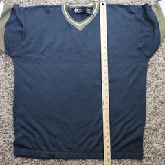 Vintage X-Treme Gear V-Neck Acrylic Shirt Size Medium Retro Striped Navy Blue
