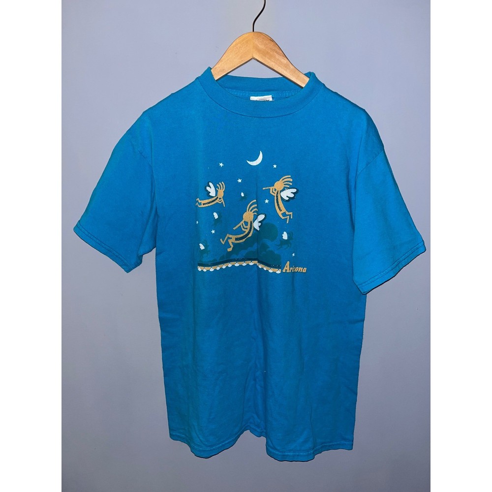 Vintage Tultex Arizona Kokopelli Graphic T-Shirt Blue Large 90s Southwest Tee