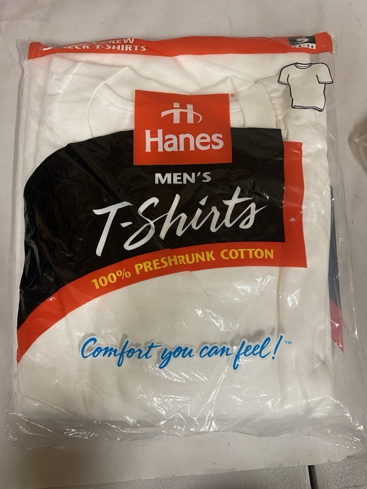 Vintage 1997 Hanes T Shirts Sealed NOS 3 Pack Small 34-36 White Cotton USA 3PC