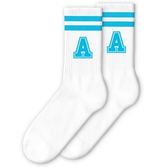 Sky Blue Initial Stripes Socks with Letter A, Retro Athletic Style Socks, Per…