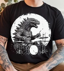 Godzilla Drummer Tee – Fun Music Shirt