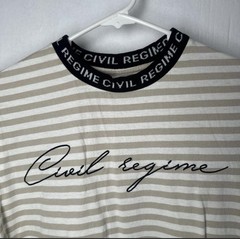 Civil Regime Men’s S Beige/White/Black Striped Logo Crew Neck Tee