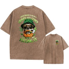 100% Cotton Oversized T-Shirt, Grumpy Old Stoner Skull Graphic Streetwear Tee