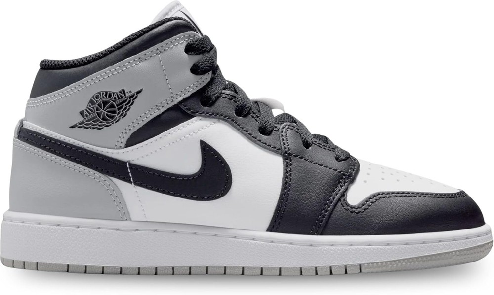 AIR JORDAN 1 MID (GS) “WHITE/BLACK-LT SMOKE GREY” – White/Light Smoke Grey/Black