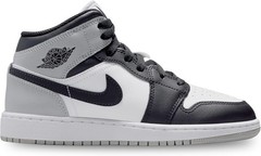 AIR JORDAN 1 MID (GS) “WHITE/BLACK-LT SMOKE GREY” – White/Light Smoke Grey/Black