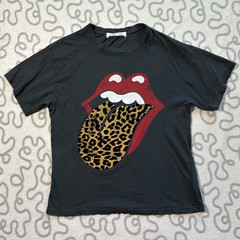 Daydreamer Rolling Stones Leopard Tongue Graphic Tee Black XS Cotton Modal