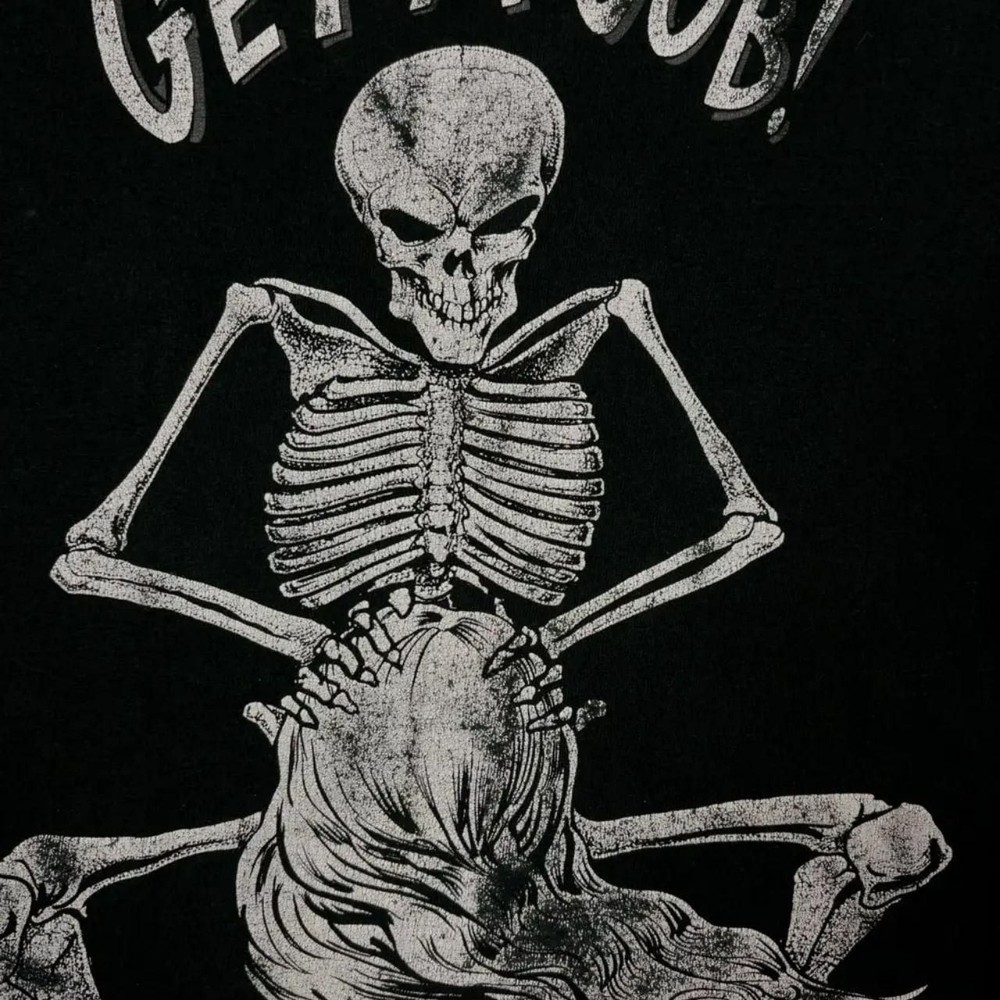 Vintage 1992 Fashion Victim Get A Job Skeleton Single Stitch T-Shirt