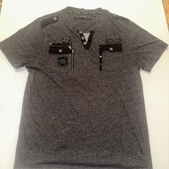 PROJEK RAW Mens M Urban Tactical Style Henley Shirt Heather Gray Zip Utility Y2K