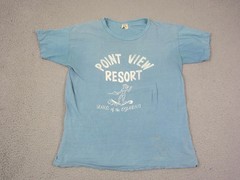 True Vintage Ozarks Shirt Mens Large Blue Lake Point View Resort 50s 60s Cotton